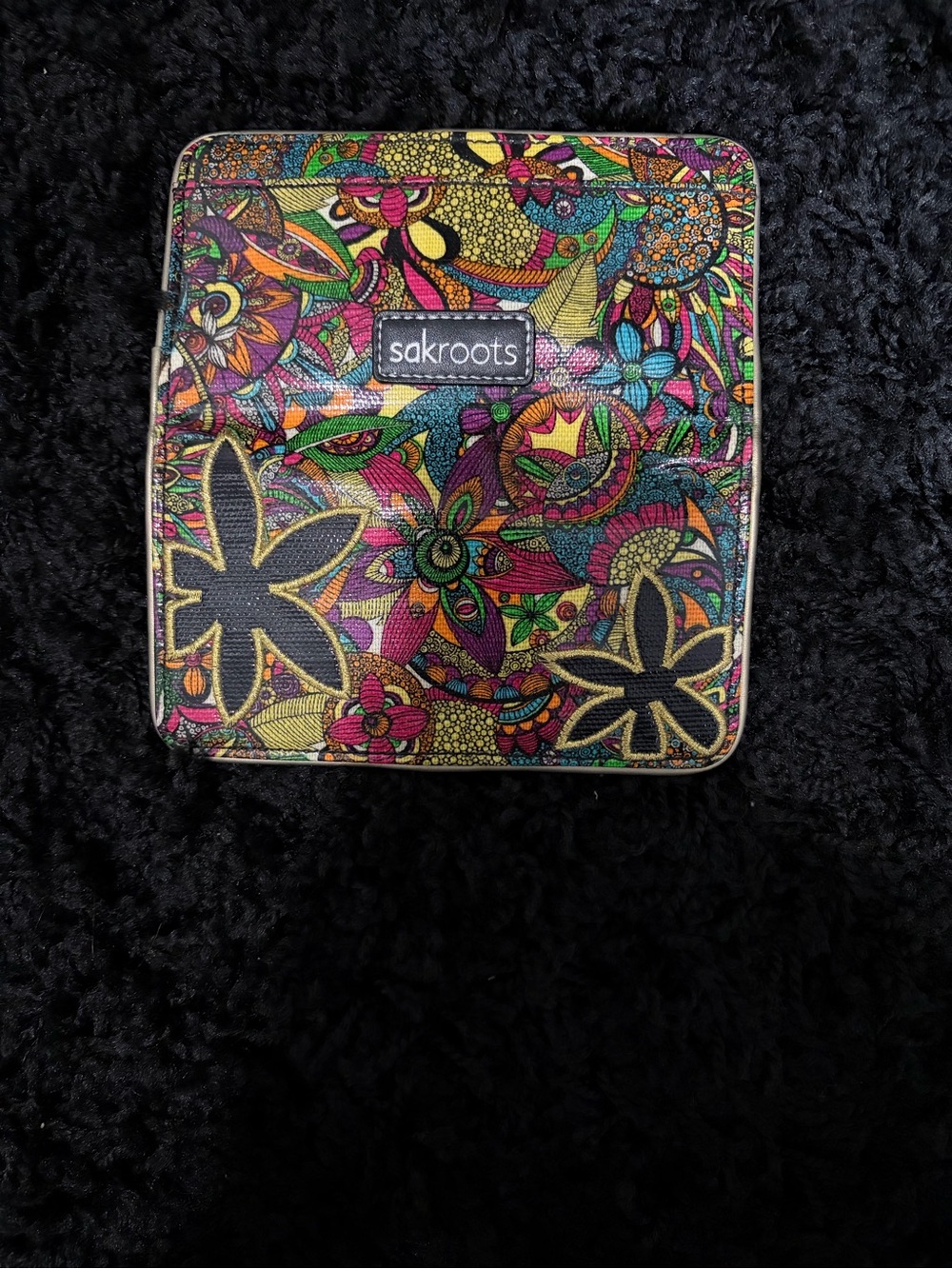 Sakroots Colorful Floral Snap Closure, Zip Card Case Boho Multi Colored Wallet